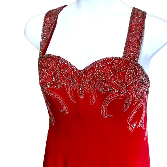 Jovani Red Beaded Crisscross Back Straps Maxi Long Evening Gown Size 10 Dress - Picture 6 of 16